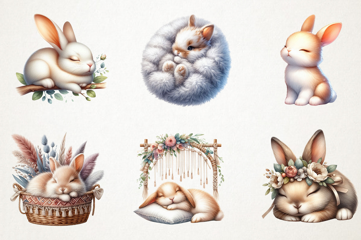 Bunny Neutral Sleeping Animals PNG, a Seasonal Illustration by RobertsArt (Photo 6 of 7)