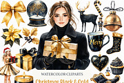 Christmas Black & Gold Clipart, an Illustration by Craft Nest (Thumbnail 1 of 6)