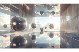 Floating chrome spheres reflect, an Architecture Photo by Igor Tichonow