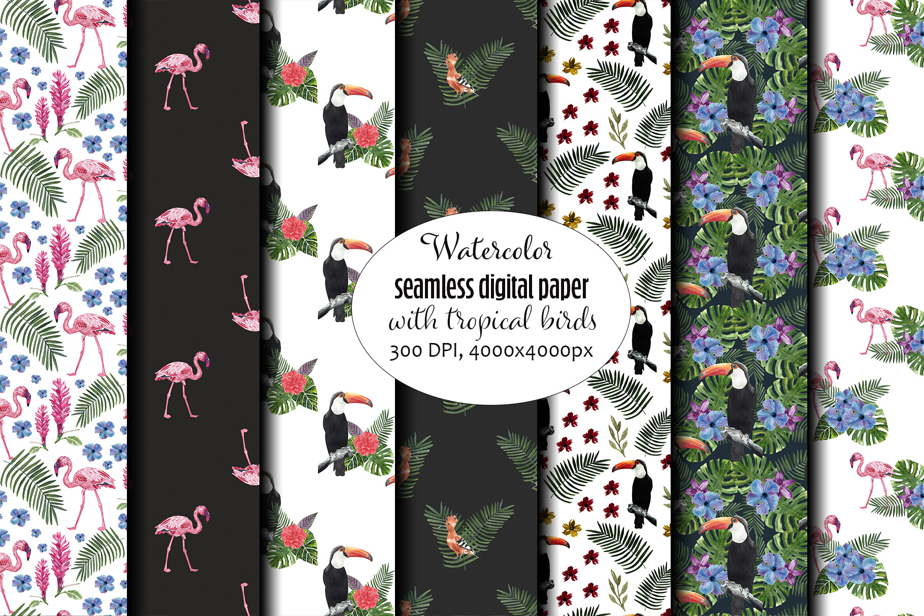 Exotic birds digital paper, a Pattern Graphic by Visual Animal