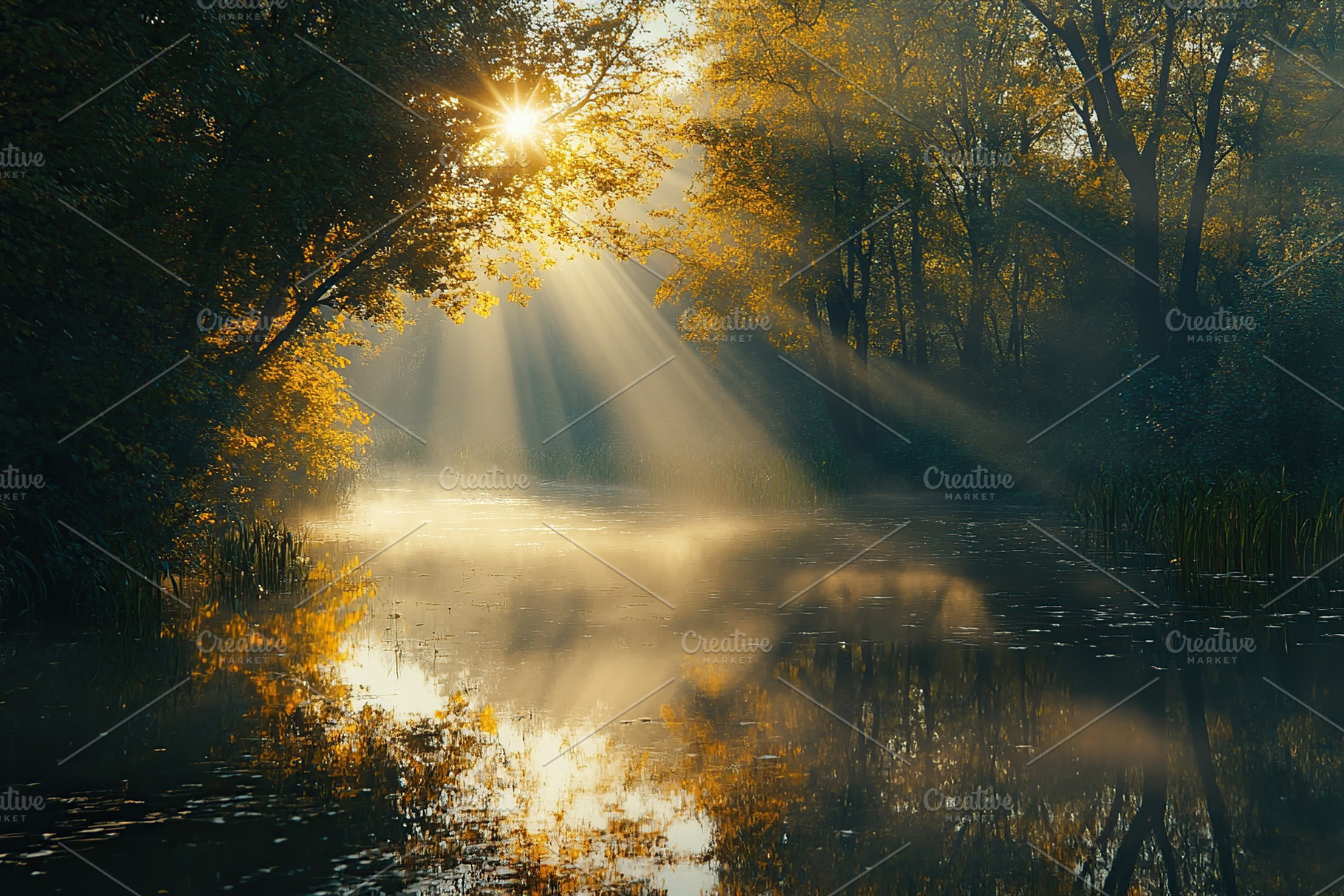 Beautiful lake on sun rays background, a Nature Photo by AlyaAnd