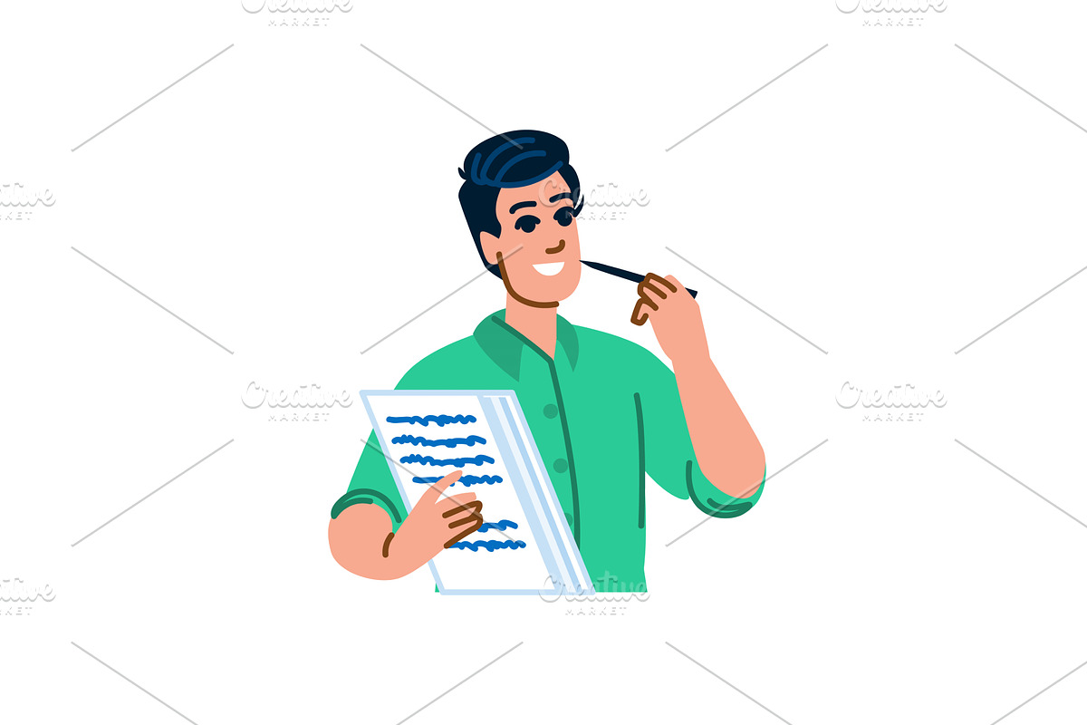 Young man reading and thinking with, an Education Illustration by pikepicture