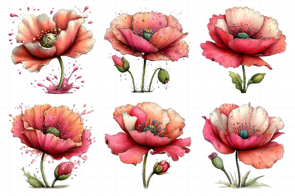 Whimsical Spring Poppy Flowers Clipa, an Illustration by Daily.Designs (Photo 5 of 8)
