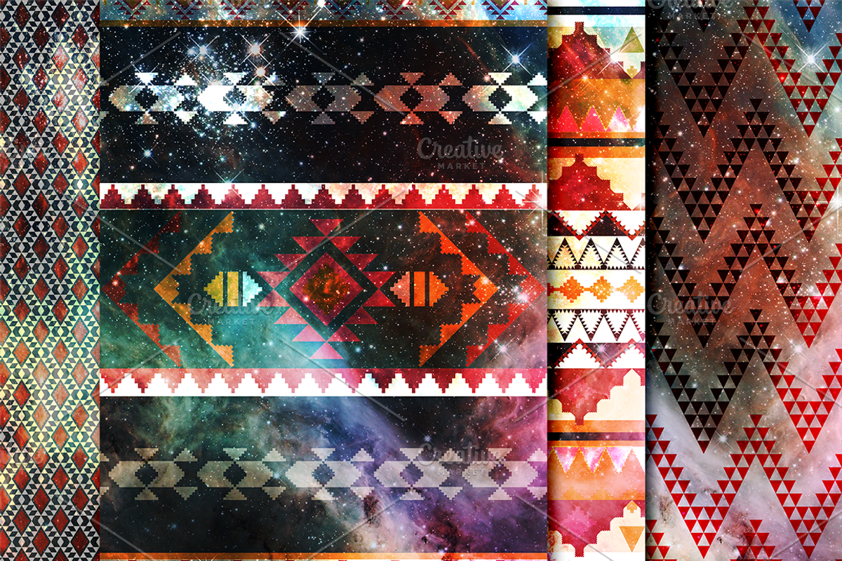 Tribal Aztec Galaxy Digital Paper preview 2