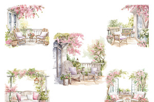 Watercolor Spring Balcony Clipart