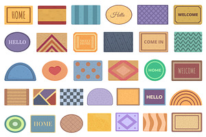 Door Mat Icons Set Cartoon Vector