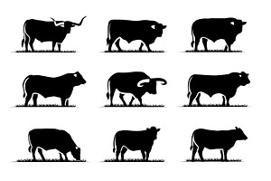 Cow Angus Cattle Grass Silhouette, a Branding & Logo Template by Buqancreative