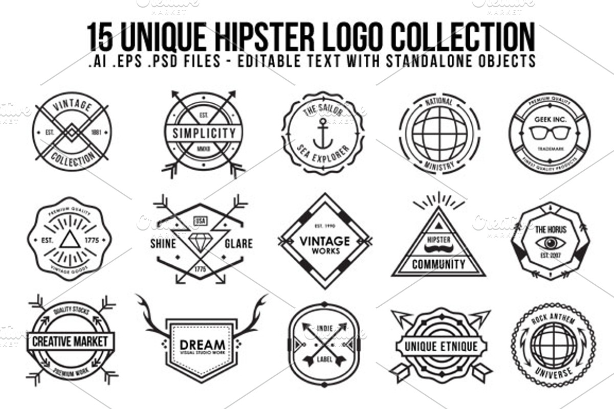 Unique Hipster Logo, a Branding & Logo Template by ORCA Creative Store (Photo 2 of 5)