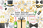 Gold Silver New Year 2026 Clipart, an Illustration by Libby Wishes (Thumbnail 1 of 5)