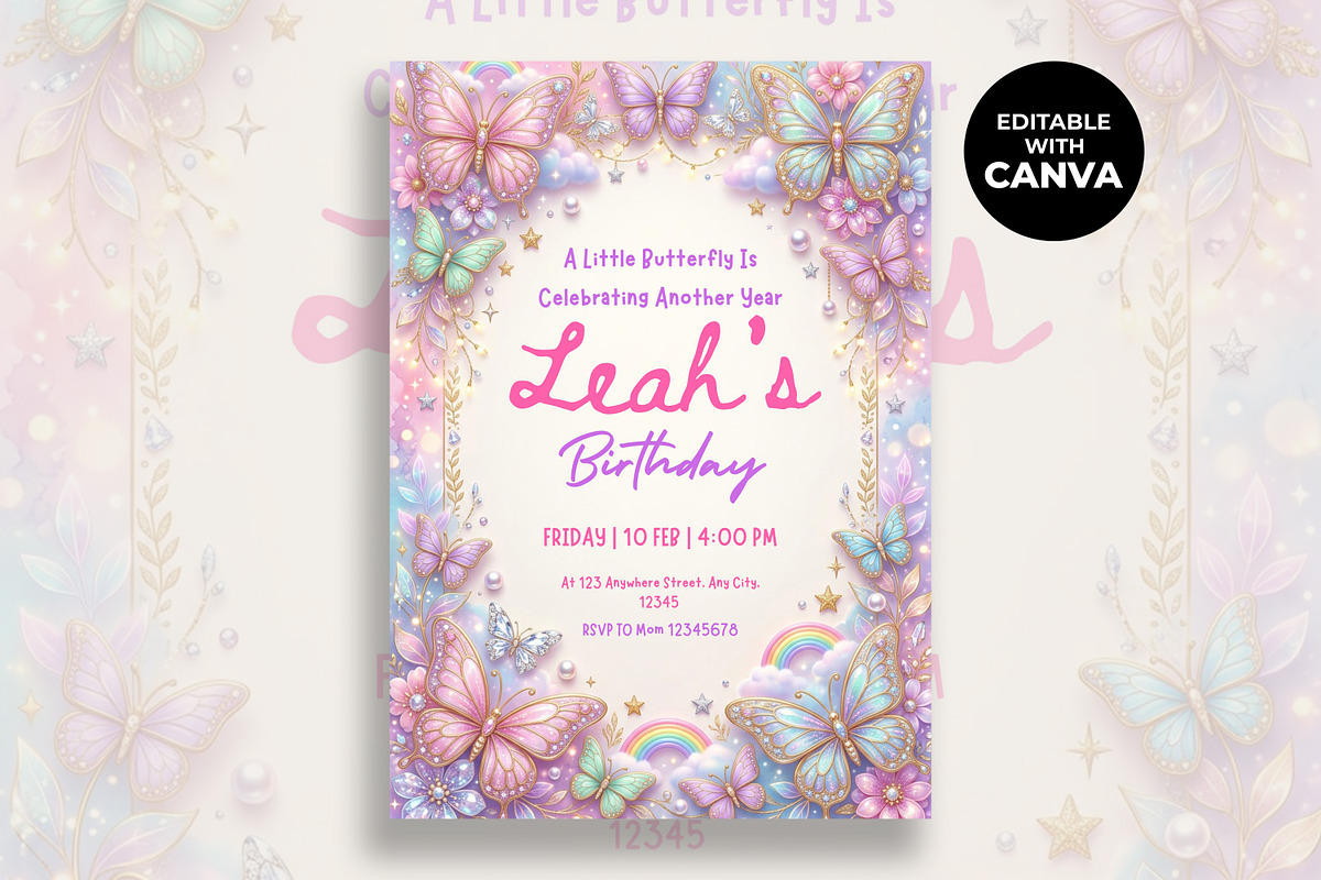 Butterfly Birthday Invitation, an Invitation Template by M9 Design (Photo 1 of 4)
