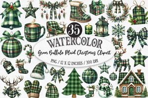 Green Buffalo Plaid Christmas Clipar, an Illustration by Designking