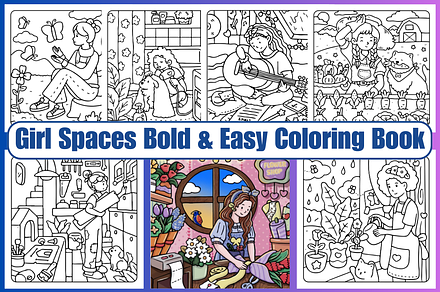 Girl Spaces Coloring Pages, a Decorative Illustration by Design Haven