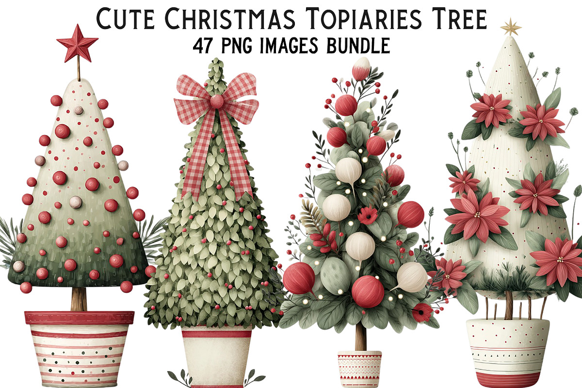 Cute Christmas Topiaries Tree, an Illustration by Craft Nest (Photo 1 of 11)