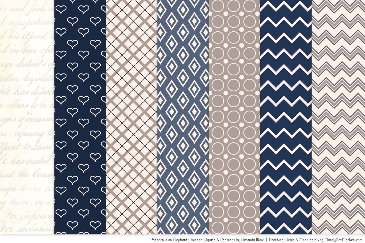Elephants Clipart & Patterns in Navy, an Illustration by Amanda Ilkov (Photo 4 of 4)