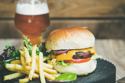 Classic burger dinner with french stock photo containing burger and food, a Food & Drink Photo by Foxys
