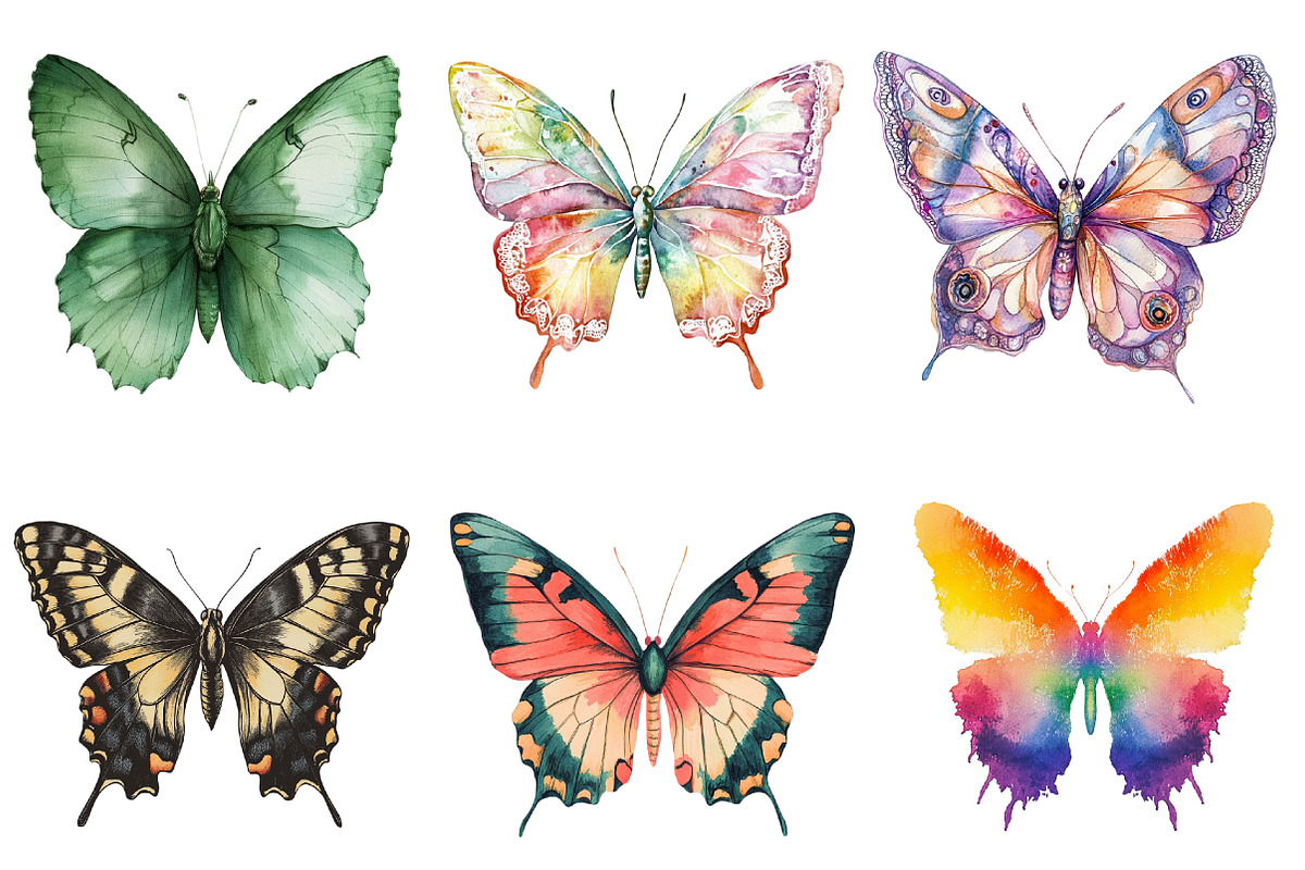 Colorful Butterflies Watercolor Set, an Illustration by Pixels.Craft (Photo 3 of 11)