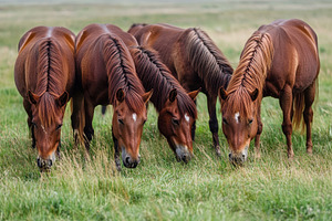 Group of maroon horses grazing peace, a Photo by Iftikhar Alam