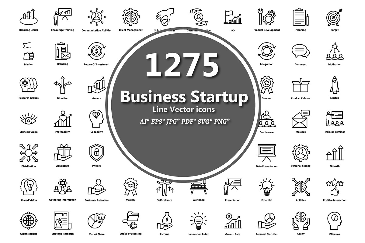 1275 Business Startup Line Icons, an Outline Icon by Vector Portal (Photo 1 of 20)