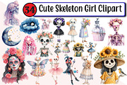 Cute Skeleton Girl Clipart, an Illustration by Design Market (Thumbnail 1 of 3)