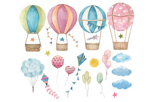 Air Collection. Watercolor Cliparts