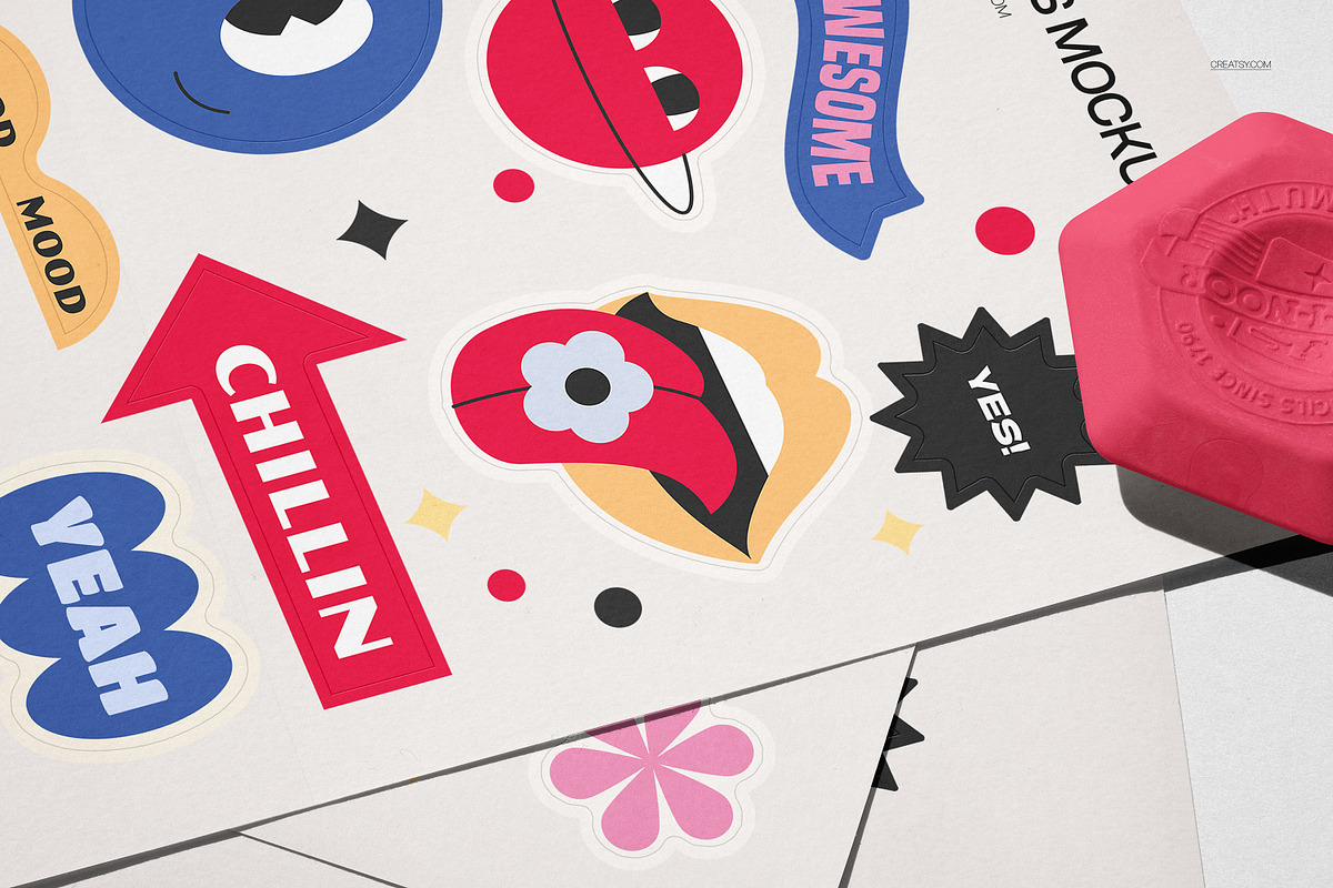 Kiss Cut Stickers Mockup Set, a Merchandise Mockup by creatsy5 (Photo 8 of 10)