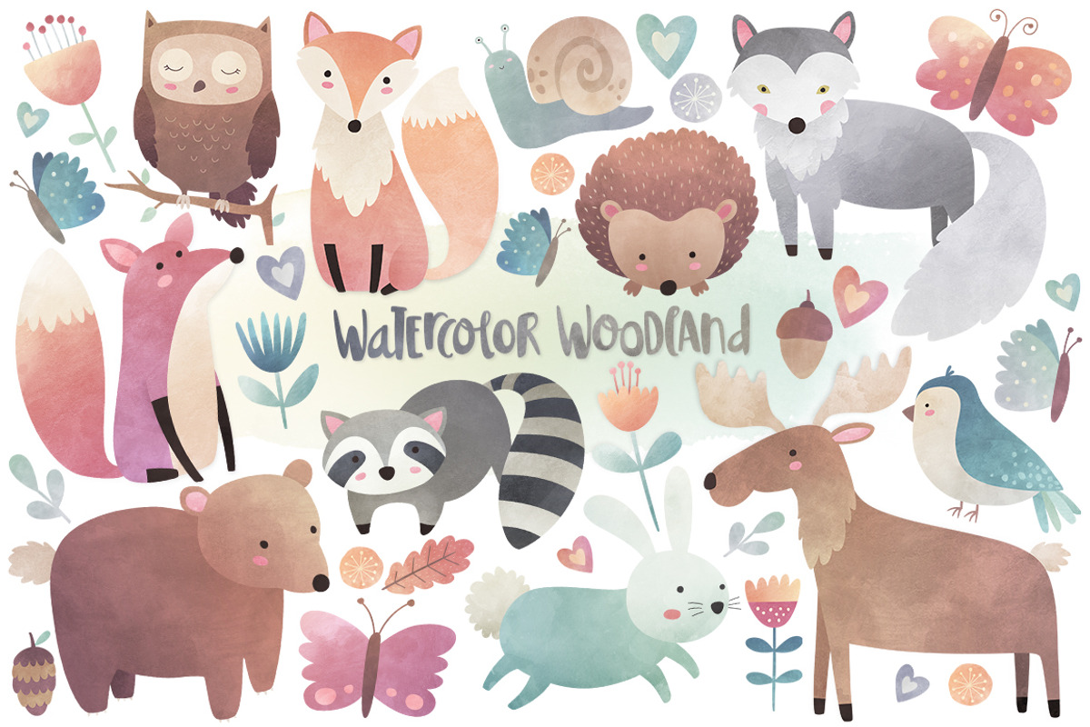 Watercolor Woodland Animals Clipart, an Animal Illustration by Kenna Sato Designs