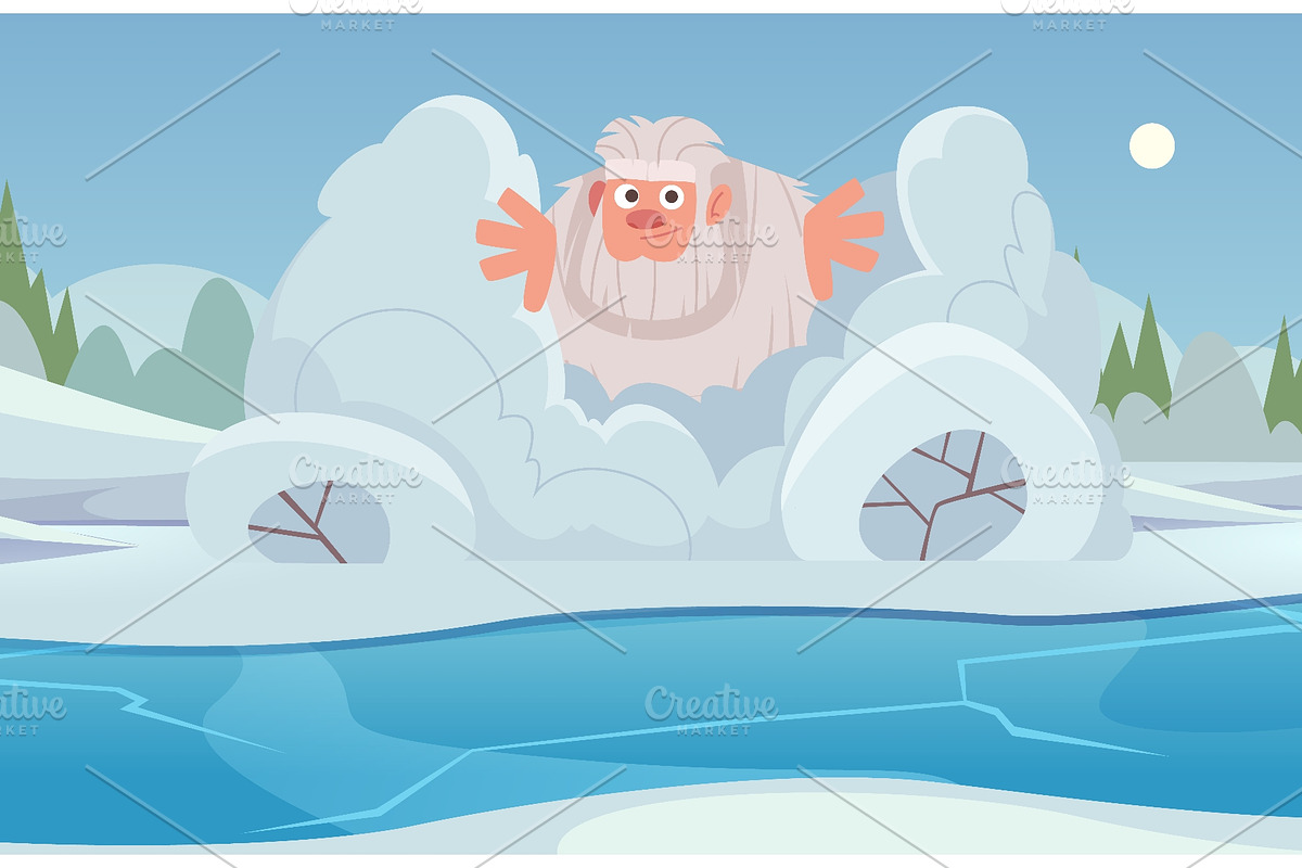 Fluffy yeti popping out of snow, an Animal Illustration by Onyx (Photo 1 of 3)