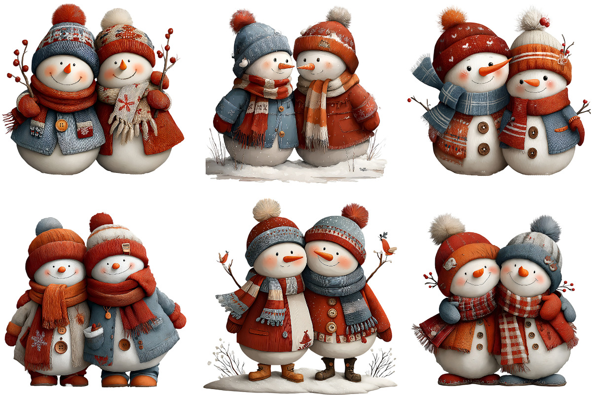 Cute Snowman Couple Clipart, an Illustration by DreamArtGraphic (Photo 4 of 4)