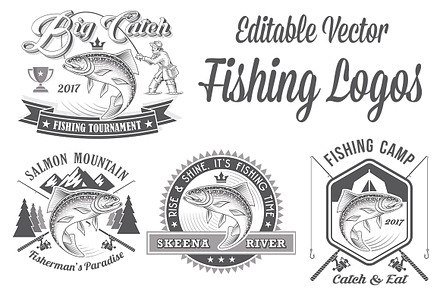 set of big bass fish illustration for fishing logo. Fisherman logo. Fishing  logo Stock Vector