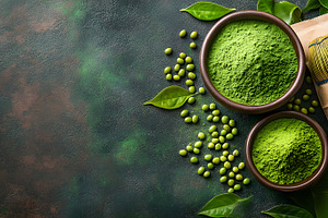 Matcha green tea powder with leaves, a Food & Drink Photo by Photostock