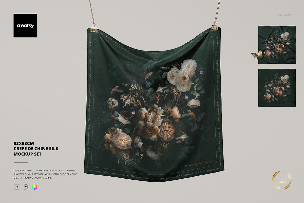 53x53cm Crepe de Chine Silk Mockup, a Mask Mockup by creatsy5 (Photo 1 of 8)