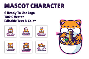 Ramen Cat Mascot Character Logo, a Branding & Logo Template by Artnivora.Std