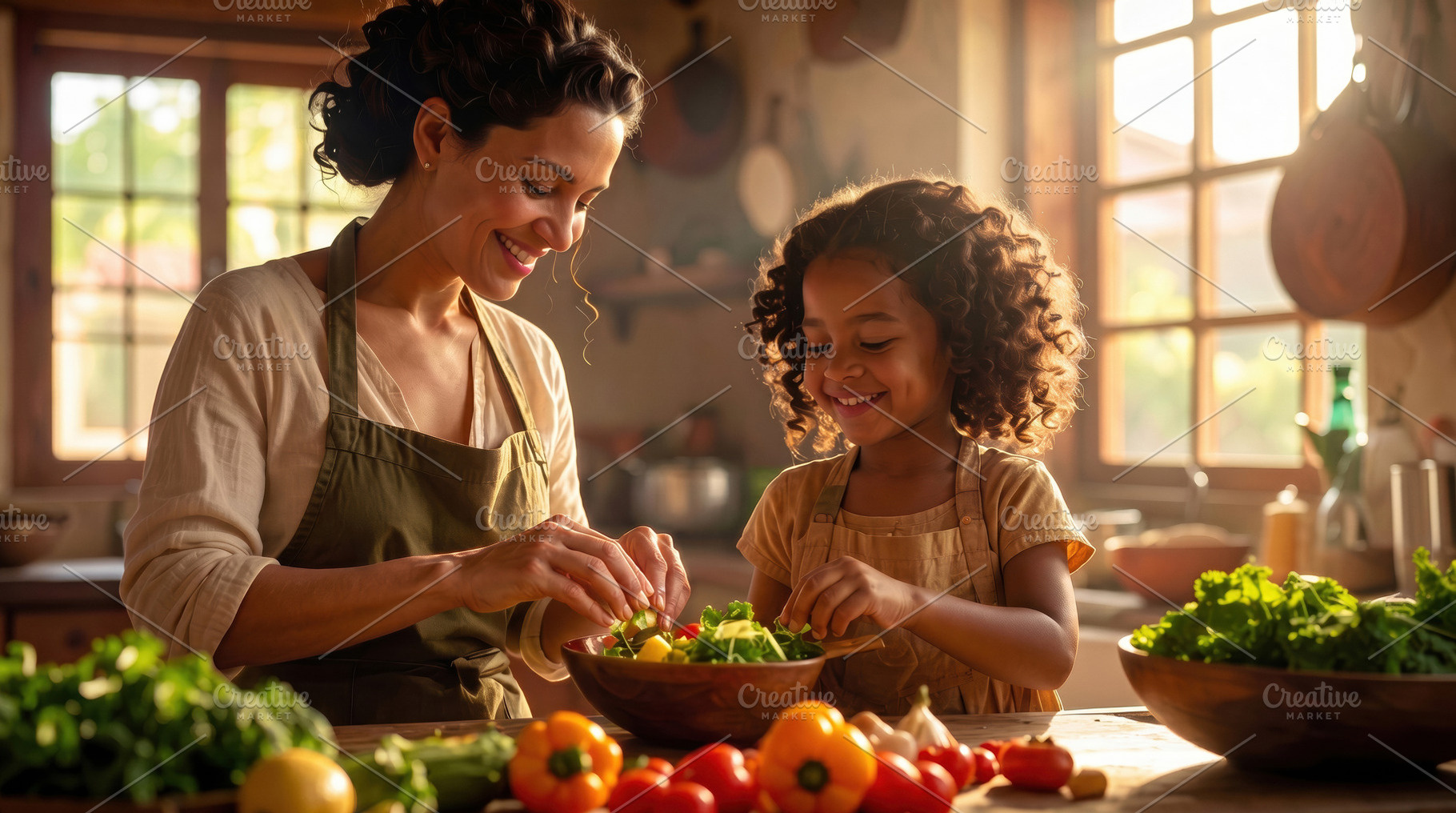 Mother and Child Making Healthy Salad Together, a Food & Drink Photo by Davizro's Market
