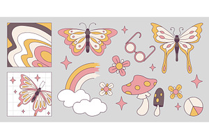 Groovy retro aesthetic stickers set, an Illustration by art PVP - market