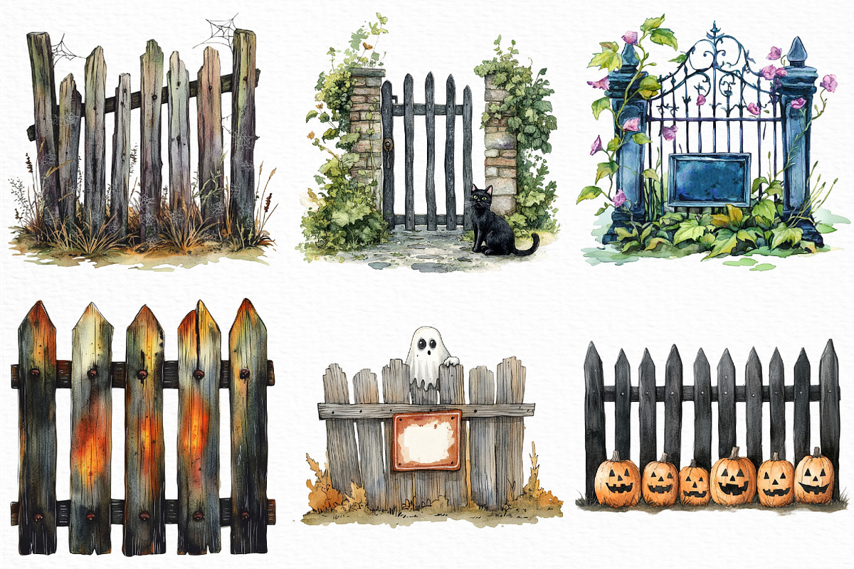Watercolor Halloween Fence Clipart, an Illustration by Craft Nest (Photo 5 of 6)