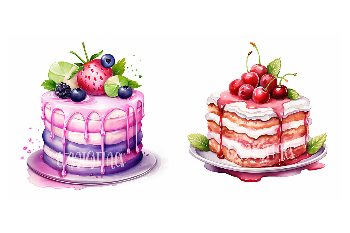 Decorative Cake Clipart Set Of 12, an Object Illustration by EzDigitals (Photo 6 of 9)