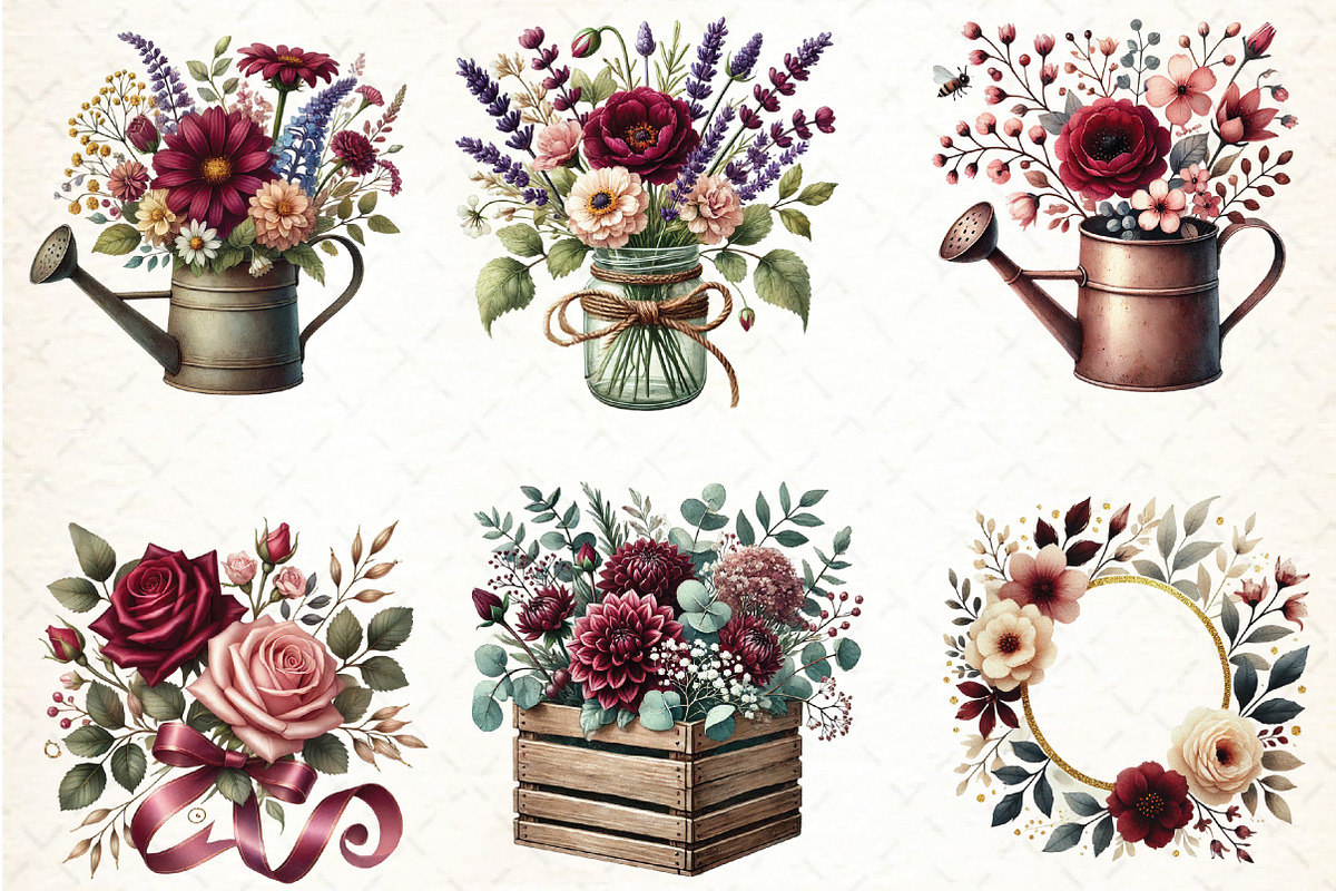Burgundy Spring Sublimation Clipart, an Illustration by DreamCafeArt (Photo 2 of 5)