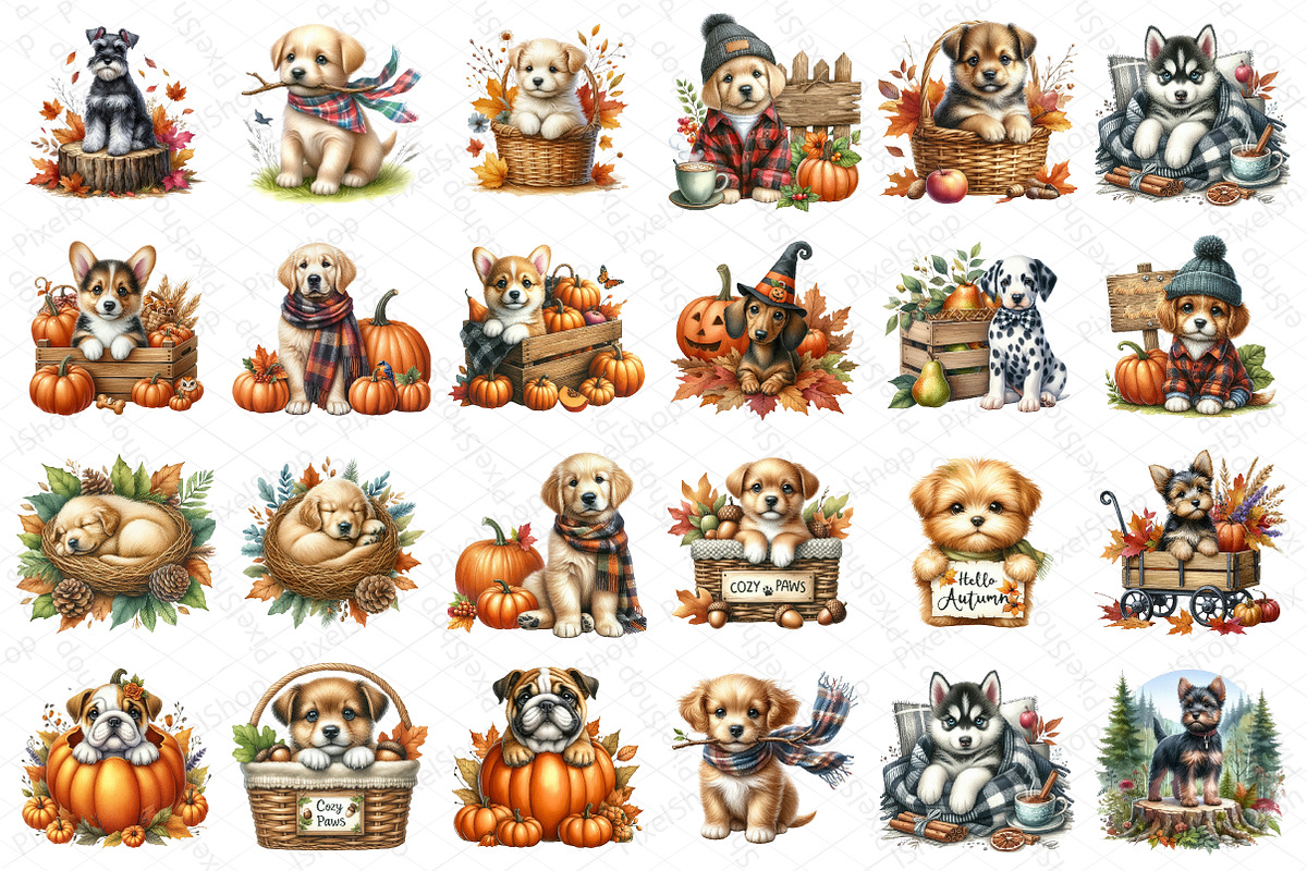 Watercolor Autumn Dog Clipart, an Illustration by DreamPrint404 (Photo 5 of 6)