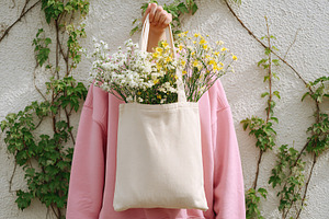 Woman Holding Floral Canvas Tote Bag, a Beauty & Fashion Photo by shahsoft
