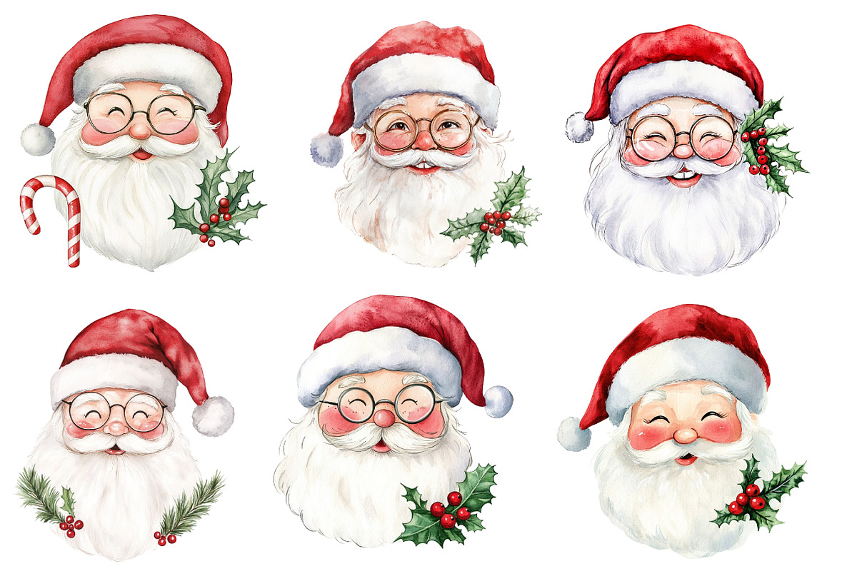Retro Funny Santa Claus Face Clipart, an Illustration by Designworld (Photo 3 of 6)