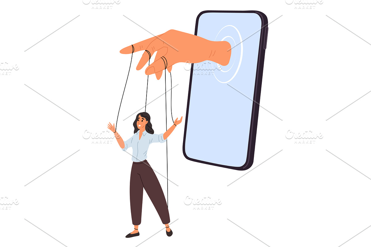 Controlling woman like puppet using, a Technology Illustration by Vectorbuum