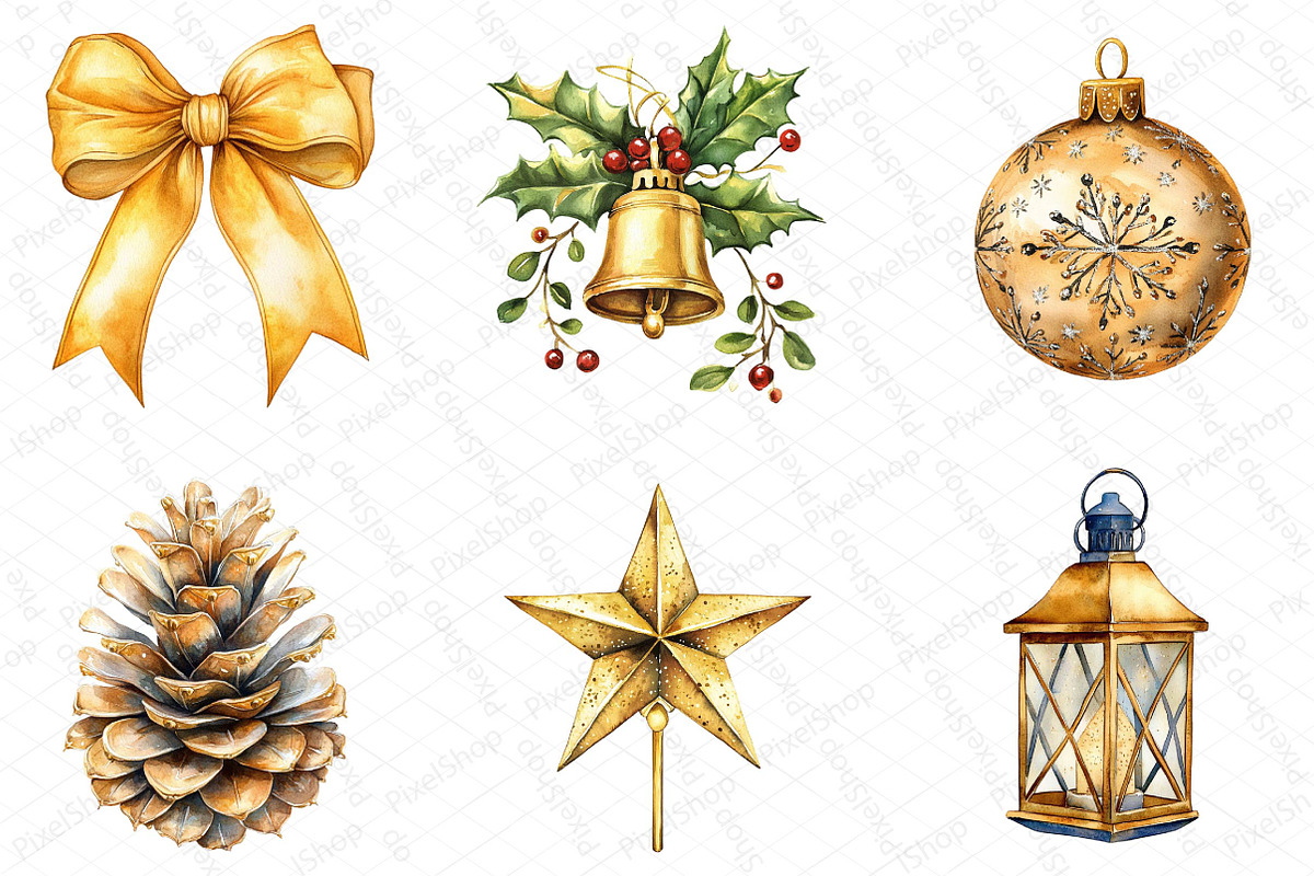 Watercolor Gold Sparkle Christmas, an Illustration by DreamPrint404 (Photo 6 of 7)