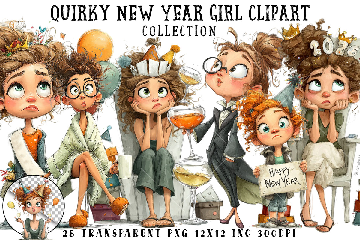 Quirky New Year Girl Clipart, an Illustration by OK Design (Photo 1 of 6)