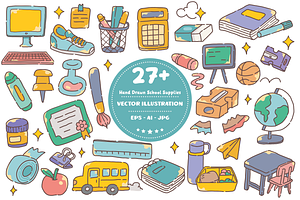 Hand Drawn School Supplies Doodles