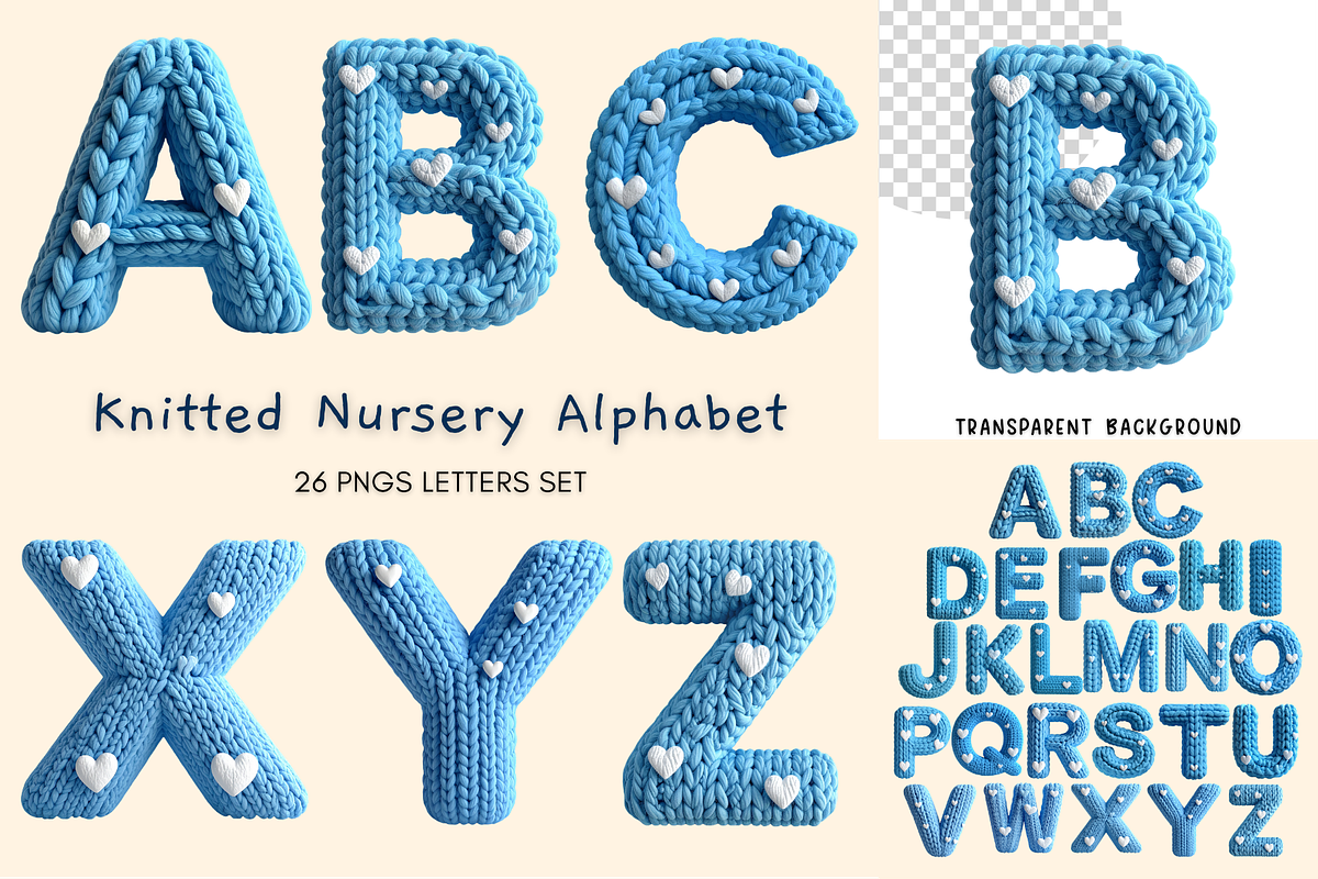 Knitted Nursery Alphabet Blue Knit, an Object Graphic by SindyPrintDesign (Photo 1 of 4)