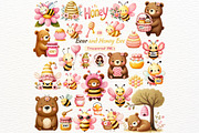 Bear and Honey Bee Clipart Set, an Animal Illustration by Nicolle's Colorful Art (Thumbnail 1 of 7)