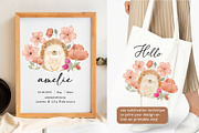 watercolour flower cute hedgehog, an Illustration by hanacrochetdesign (Thumbnail 1 of 7)
