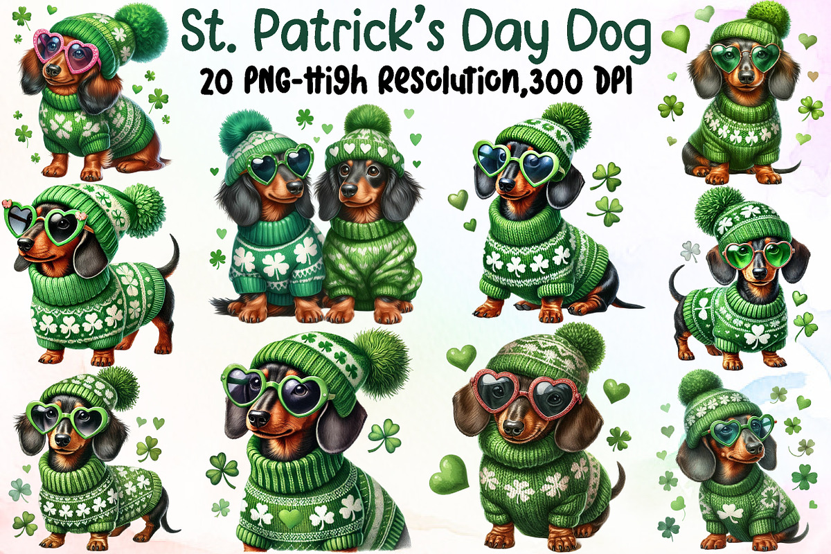 St. Patrick's Day Dachshund Dog Clip, an Illustration by Sublimation Artist (Photo 1 of 6)