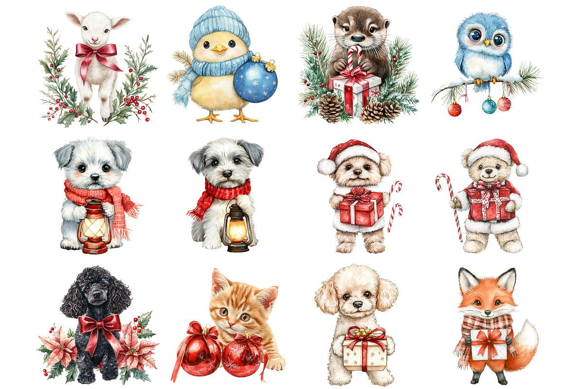 Christmas Poodle Watercolor Clipart, a Seasonal Illustration by CitraGraphics (Photo 4 of 5)