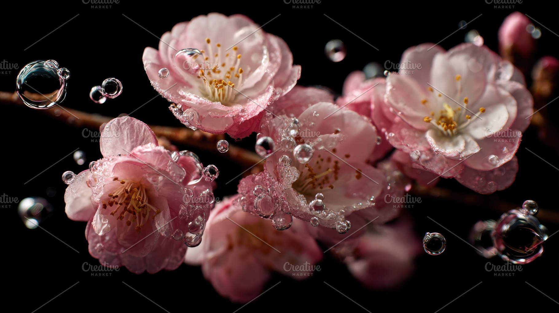 Beautiful pink flowers with bubbles, a Photo by Beautiful things